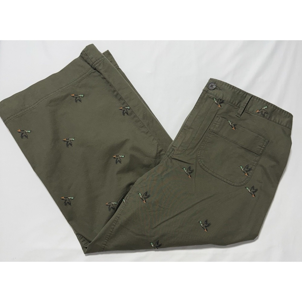 Free Assembly Women L Flying Mallard Duck Embroidered Pocket Pants Olive NWOT